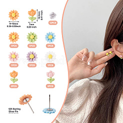 10 шт. 8 фарфоровых серьги-гвоздики с цветком&nbsp;EJEW-TA0001-30