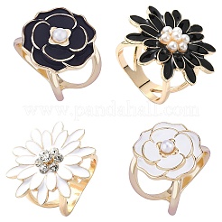 8 шт. 4 стиля гвоздика и маргаритка золотистый сплав эмалированное кольцо пряжка для шарфа&nbsp;AJEW-CJ0001-33