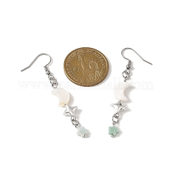 Серьги-подвески из натуральных смешанных камней в форме звезды и луны&nbsp;EJEW-JE06756