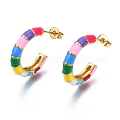 Серьги-кольца из латуни с эмалью&nbsp;EJEW-T014-48G-NF