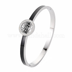 Кристалл горный хрусталь плоский круглый браслет с деревом жизни&nbsp;BJEW-N017-005P