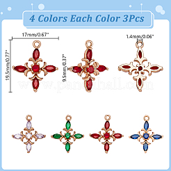 12 шт. 4 цвета латунные подвески с микропаве и кубическим цирконием&nbsp;KK-AR0001-86