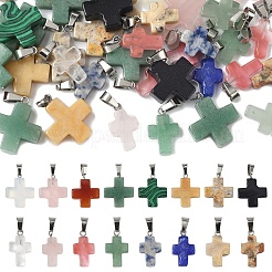 20 шт. подвески-кресты из опалита/синтетического авантюрина/малахита/бирюзы/натуральной голубой яшмы/сумасшедшего агата/зеленого авантюрина/индийского агата/топаза и нефрита&nbsp;G-YW0002-27