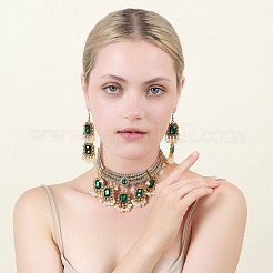 Прямоугольный сплав стекла колье и серьги комплекты для женщин FS-WG507E8-03