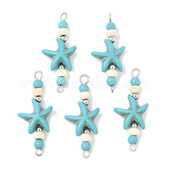 10 шт. 2-цветные синтетические бирюзовые морские звезды в форме рондель круглые бусины-соединители подвески&nbsp;PALLOY-JF04015