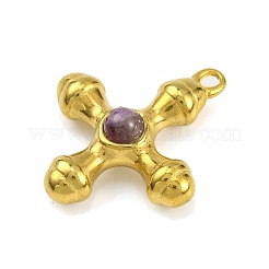 Подвески-кресты из натурального аметиста и нержавеющей стали 304&nbsp;STAS-H221-01G-07