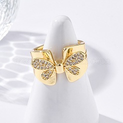 Латунные кольца-манжеты с микропаве и прозрачным цирконием для женщин&nbsp;RJEW-U043-06G