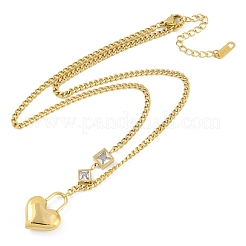 Ионное покрытие (ip) 304 нержавеющая сталь паве прозрачный кубический цирконий кулон в форме сердца ожерелья для женщин&nbsp;NJEW-K276-25G