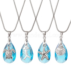 Подвеска в виде капли из морского сплава и граненого стекла&nbsp;NJEW-JN05915-02