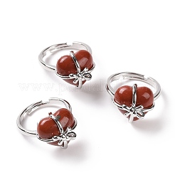 Сердце из драгоценных камней с регулируемым кольцом с бантом&nbsp;RJEW-P031-02P