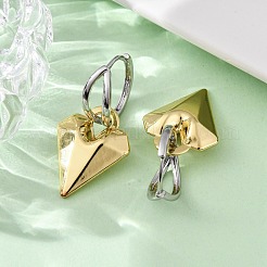 Двухцветные латунные серьги-кольца в форме сердца&nbsp;EJEW-D322-12GP-02B