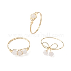 Круглые кольца из натурального розового кварца для женщин&nbsp;RJEW-JR00857-02