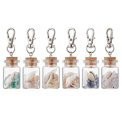 Бусины из натурального лазурита/аметиста/сердолика/цитрина/розового кварца/амазонита и ракушек внутри стеклянной бутылки желаний&nbsp;HJEW-JM03220