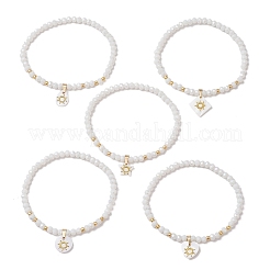 5шт 5 стиля браслеты из натуральной пресноводной ракушки с металлическими подвесками в виде кусочков солнца&nbsp;BJEW-JB11688-1