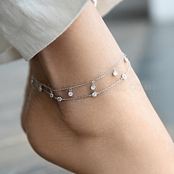 Браслет на ногу из стерлингового серебра с круглыми звеньями и прозрачным кубическим цирконием ID1679-3