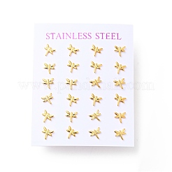 Маленькие серьги-гвоздики в виде стрекоз из нержавеющей стали 304 с булавками из нержавеющей стали 316 для женщин&nbsp;EJEW-J043-02G