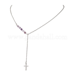 Ожерелье с подвеской в виде креста из смеси натуральных и синтетических камней&nbsp;NJEW-JN05845