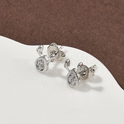 Серьги-гвоздики с оленями из латуни с микропаве из прозрачных кубических цирконий&nbsp;EJEW-F383-08P