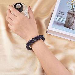 Браслет из плетеных бусин из синтетического золота с синим золотым камнем&nbsp;BJEW-SW00001-12