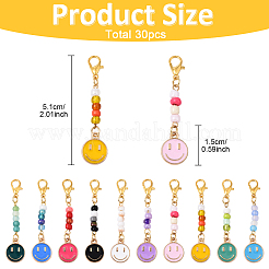 30 шт. 10 стиля подвески в виде улыбающегося лица из сплава эмали и стеклянных семян&nbsp;HJEW-YW00143