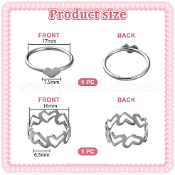 2 комплект колец-манжет в форме сердца из сплава&nbsp;RJEW-LP0003-47