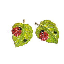 Серьги-гвоздики из сплава с эмалью в виде листа и божьей коровки&nbsp;FS-WG8EF19-02