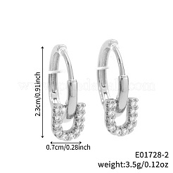 Элегантные серьги-кольца из латуни в форме буквы U с прозрачным кубическим цирконием&nbsp;VN7337-2