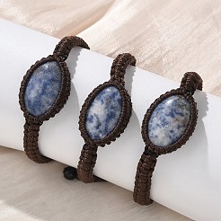 Регулируемые овальные браслеты из плетеных бусин из натуральных драгоценных камней&nbsp;BJEW-H626-02