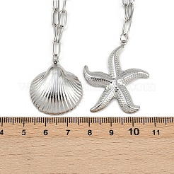 Двухслойные ожерелья в стиле бохо из нержавеющей стали 304 в форме морской звезды и ракушки для женщин&nbsp;LS-NJEW-F343-01P