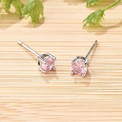 Плоские круглые серьги-гвоздики из латуни с паве из кубического циркония для женщин&nbsp;EJEW-G428-29C-03