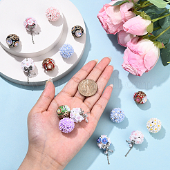 5 шт. светящиеся в темноте круглые бусины из полимерной глины со стразами и цветком из смолы&nbsp;CLAY-YW0002-48