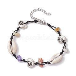 Плетеные браслеты из бусин из натуральных и синтетических драгоценных камней и ракушек каури&nbsp;BJEW-JB11834-03