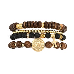 4 комплект из 4-х браслетов из натуральной лавы&nbsp;BJEW-JB12491