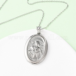Овальные ожерелья из нержавеющей стали 304 с подвеской в виде Девы Марии для женщин&nbsp;NJEW-B149-01P
