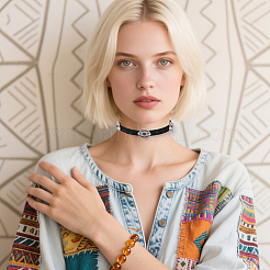 Богемский сплав и смола имитация бирюзового цвета овальный черный бархат чокер ожерелья&nbsp;NJEW-WH20004-13B-01