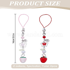 2 шт. 2-х цветные пластиковые бусины в виде клубники для мобильных ремешков&nbsp;HJEW-LP0001-21