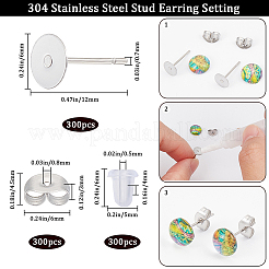 300 шт. 304 нержавеющая сталь плоская круглая пустая сережка-штифт&nbsp;STAS-SC0007-33C