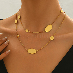 Длинные ожерелья из нержавеющей стали с геометрическими дисками и овальными звеньями для женщин&nbsp;RA9810