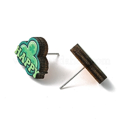 20 шт. 5 стильные серьги-гвоздики из зеленого дерева ко Дню Святого Патрика&nbsp;EJEW-FS0001-11