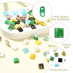 80шт 10 стиля стеклянные бусины с 2 отверстиями&nbsp;SEED-YW0002-94