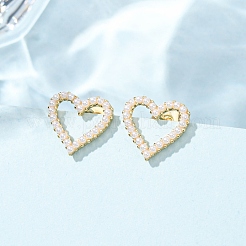 Латунные серьги-гвоздики с полым сердцем&nbsp;EJEW-A152-04A-G