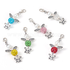 6 шт. 6-цветный подвесной элемент в виде ангела и бабочки из сплава&nbsp;HJEW-TA00339