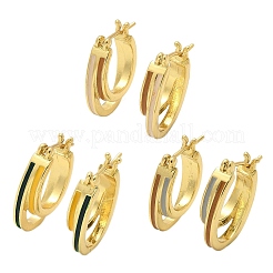 Двухслойные овальные серьги-кольца с эмалью из латуни&nbsp;EJEW-S252-03D-G