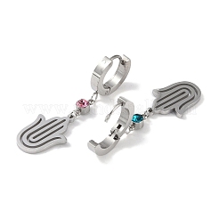 Серьги-подвески из нержавеющей стали 304 со стразами в виде руки хамсы&nbsp;EJEW-L283-020P