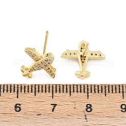 Серьги-гвоздики в форме самолета с микропаве из прозрачных кубических цирконий из латуни&nbsp;EJEW-F400-16G