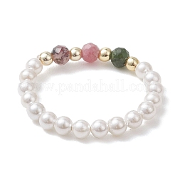 Регулируемые кольца на палец из натурального турмалина с жемчужными бусинами для женщин&nbsp;RJEW-JR00991