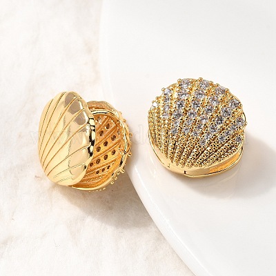 Серьги-кольца в форме ракушки с микропаве из прозрачных кубических цирконий из латуни EJEW-C158-05G-1