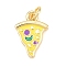 Brass Enamel Pendants, Food Charms, Golden, Pizza, 16x11x2mm, Jump Ring: 5x1mm, Inner Diameter: 3mm