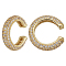 C-Shaped Brass Micro Pave Cubic Zirconia Cuff Earrings, Real 18K Gold Plated, Clear, 15x4mm