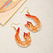 Acrylic Dangle Earrings, Golden, Shrimp, 63x32mm